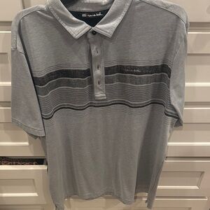 Travis Mathew Men's Gray Polo with Black Stripes